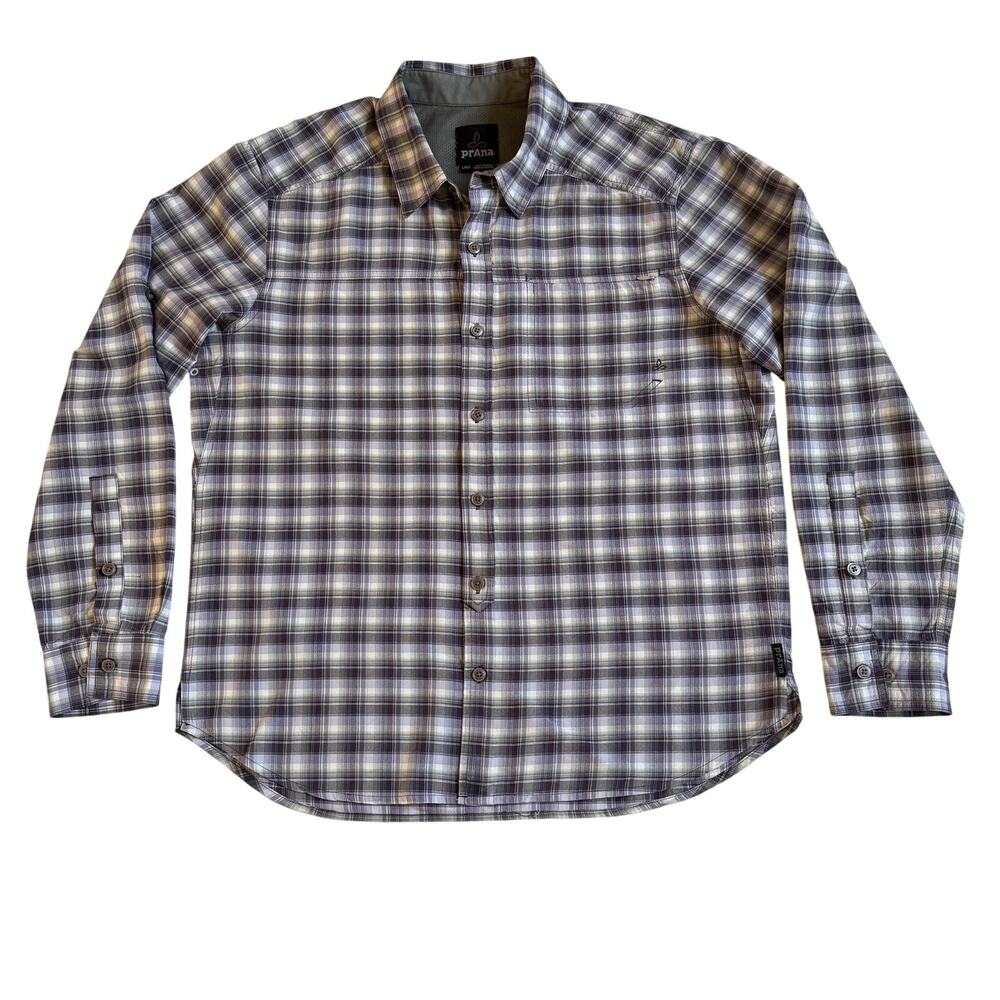 prAna Dickson Shirt Men's Cargo Plaid Sz Large Outdoor Camping Hiking EUC Plaid